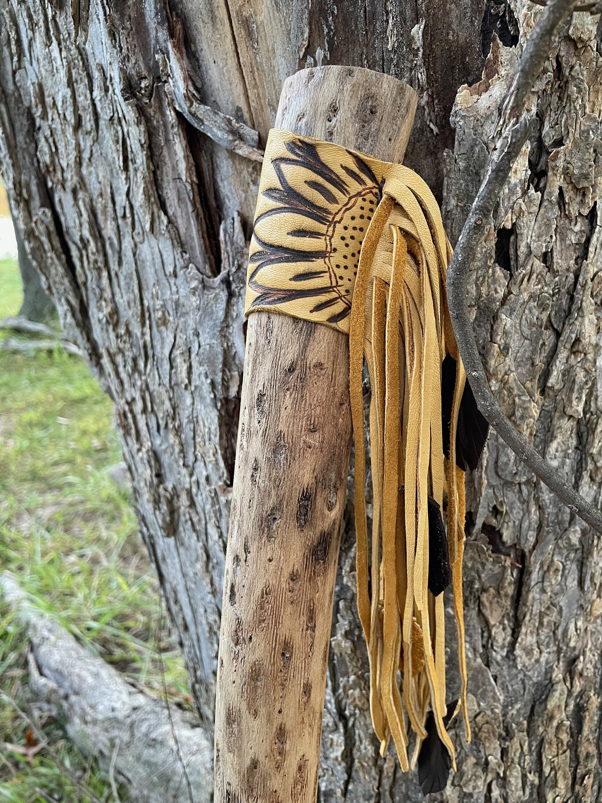 Sunflower Rainstick, 20 " Rainstick, Sound Healing, Rain Stick, Fringed Rain Stick, Tribal, Thick Rainstick, Sound Therapy
