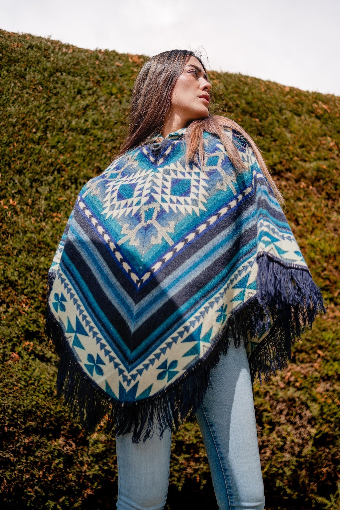 Handmade Baby Alpaca Wool Poncho: Geometric Bohemian Style