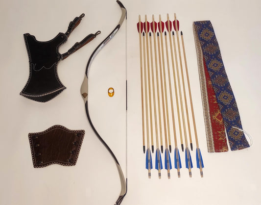 Turkish Archery Bow Set: Beginner Training, Arrows, Quiver, Thumbring