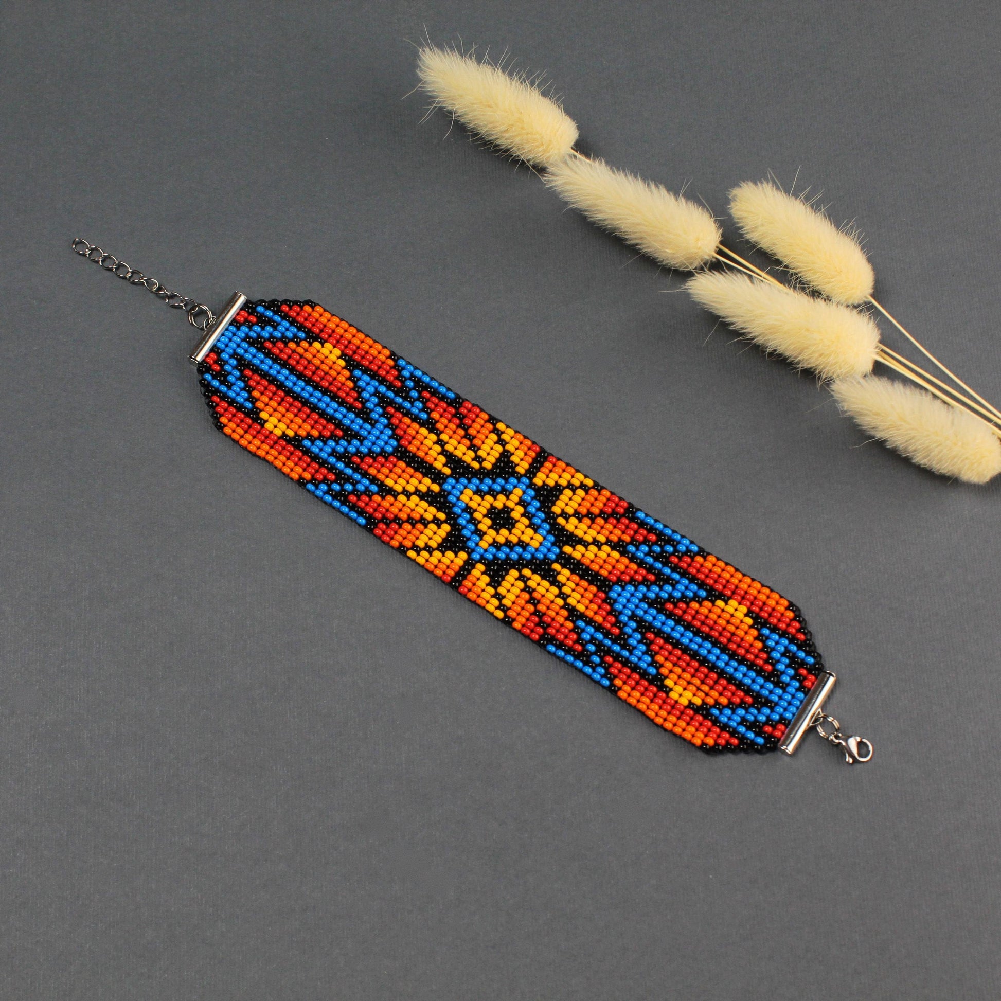 Native Seed Bead Loom Bracelet: Wide Czech Beadwork