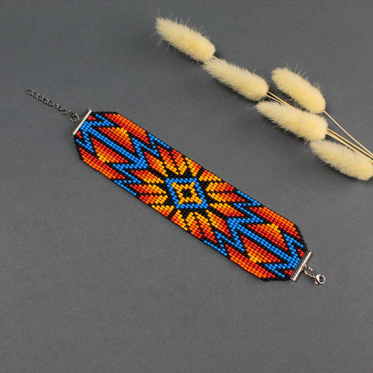 Native Seed Bead Loom Bracelet: Wide Czech Beadwork