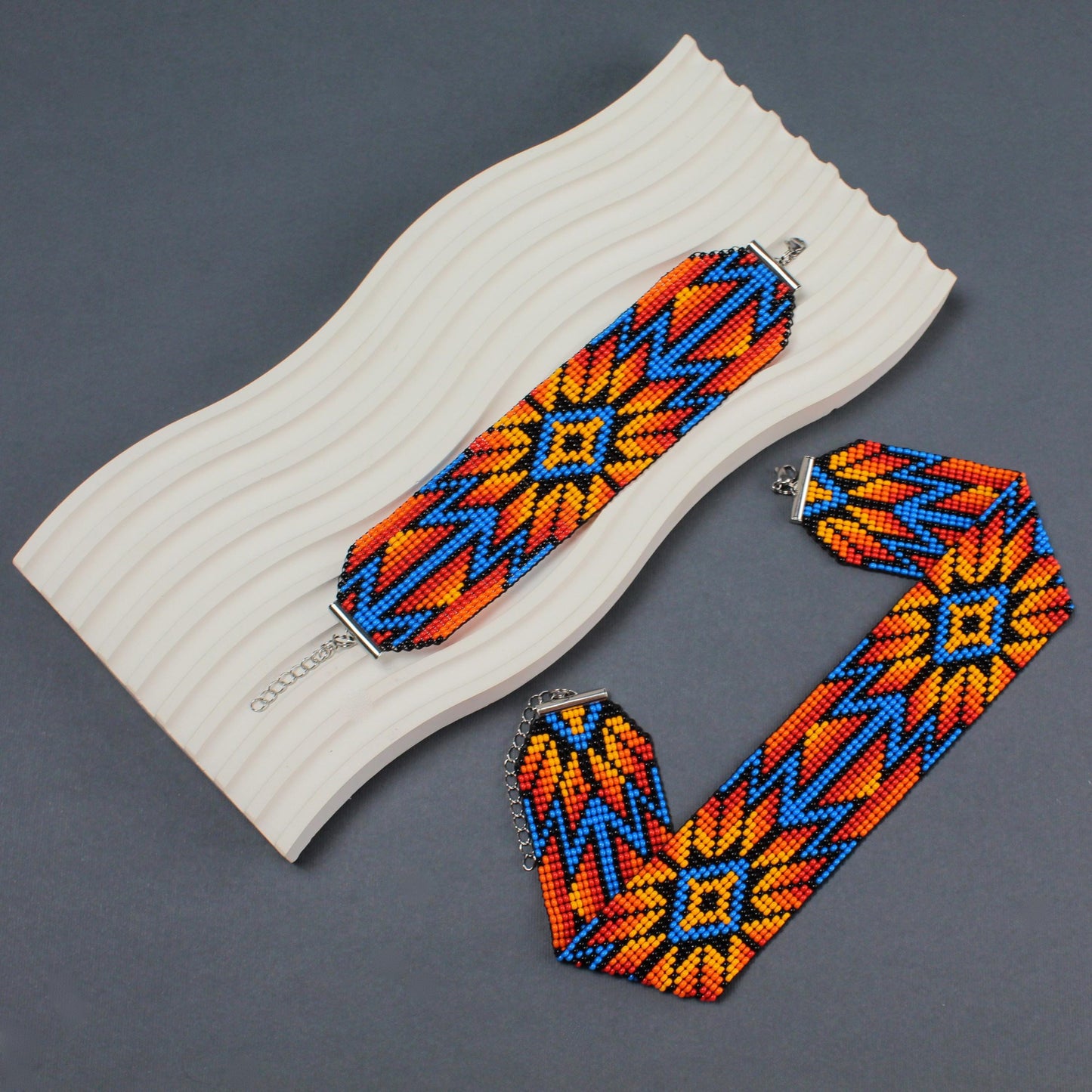 Native Seed Bead Loom Bracelet: Wide Czech Beadwork