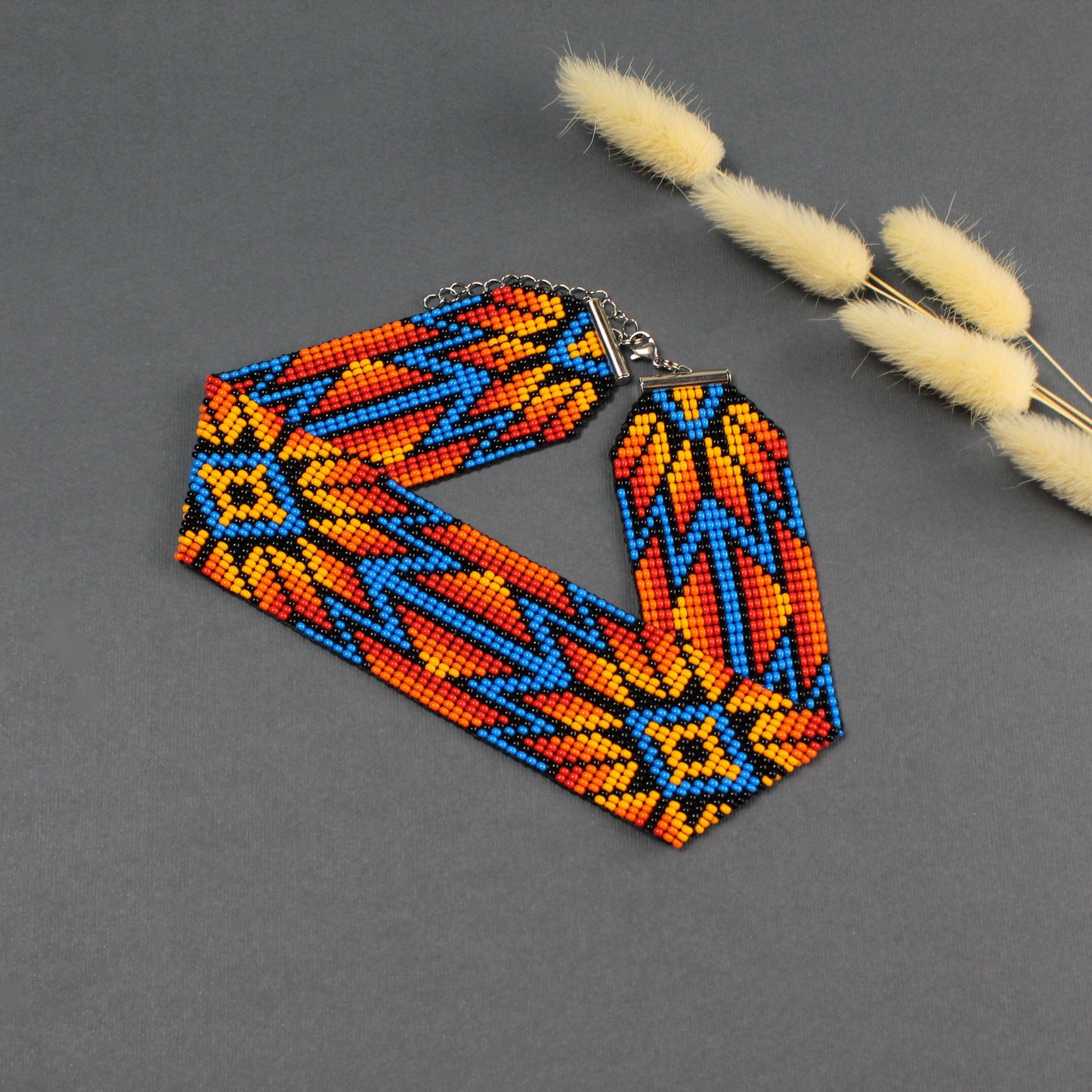 Native Seed Bead Loom Bracelet: Wide Czech Beadwork