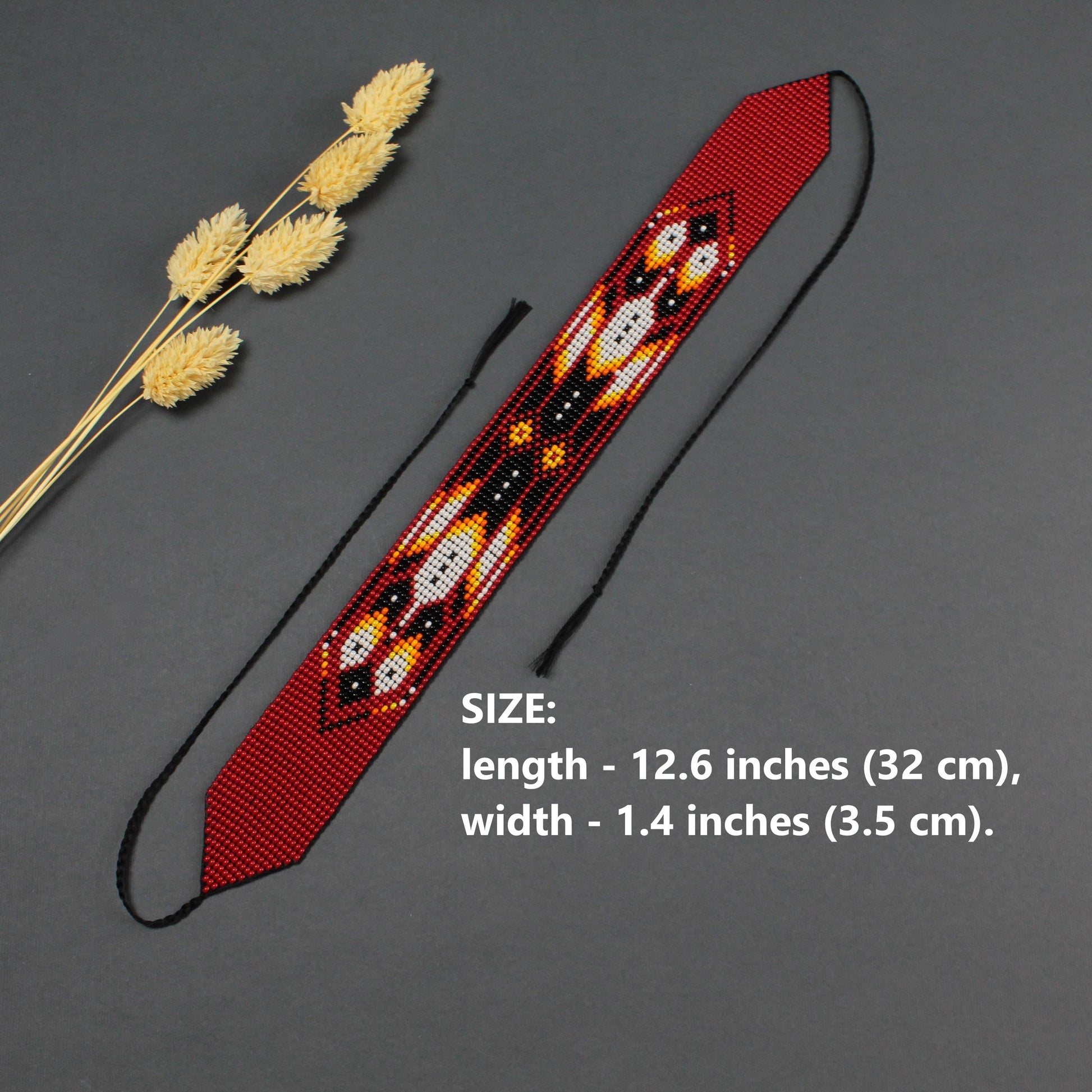 Red Beaded Choker Necklace: Feather Design, Czech Beads