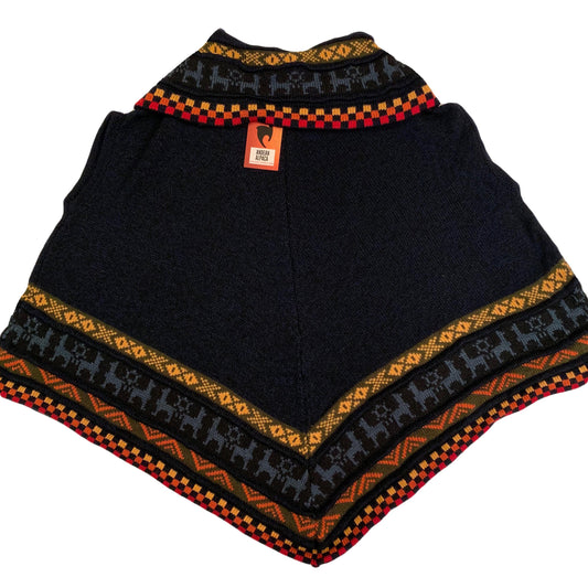 ANDEAN ALPACA HANDMADE Women Black Cape Coat Poncho Size S M