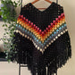 Ladies, Women'S, Hippie, Boho, Crocheted, Fringed, Retro , Festival Outfit, Pullover Poncho