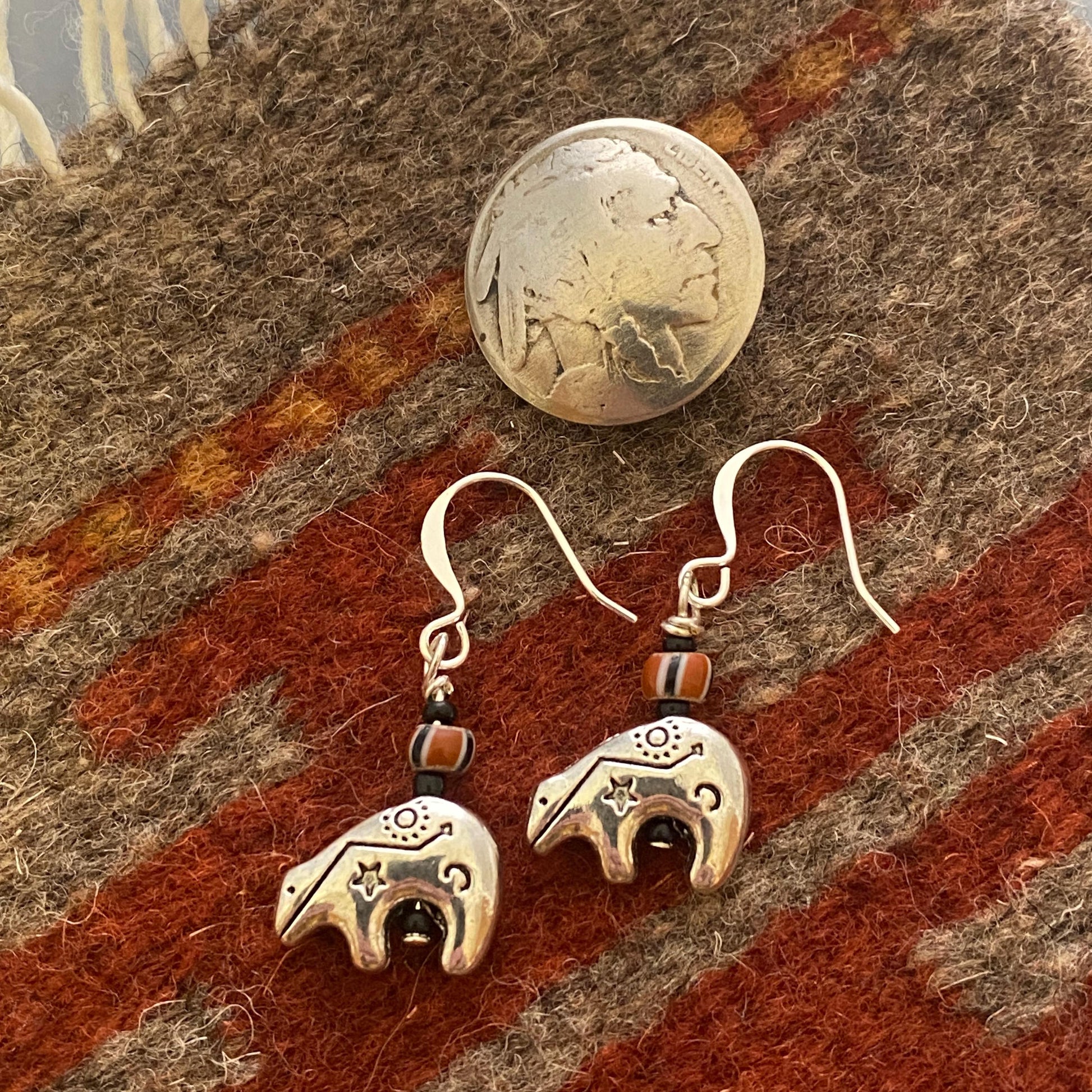 Spirit Bear Silver Earrings, Southwestern Totem Bear Dangle Earrings, Western Style Handmade Cowgirl Jewelry, Native Design