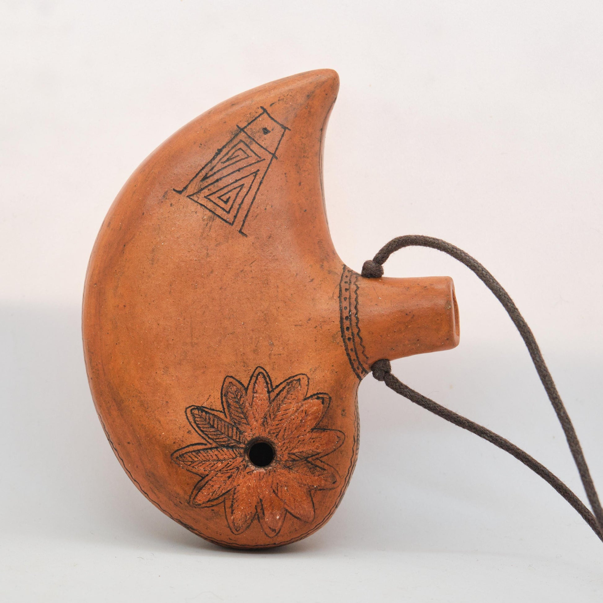 Ceramic Ocarina Raven and Castle. Clay Flute with Hand Engraving in Fantasy Style