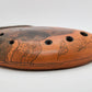 Ceramic Ocarina Raven and Castle. Clay Flute with Hand Engraving in Fantasy Style