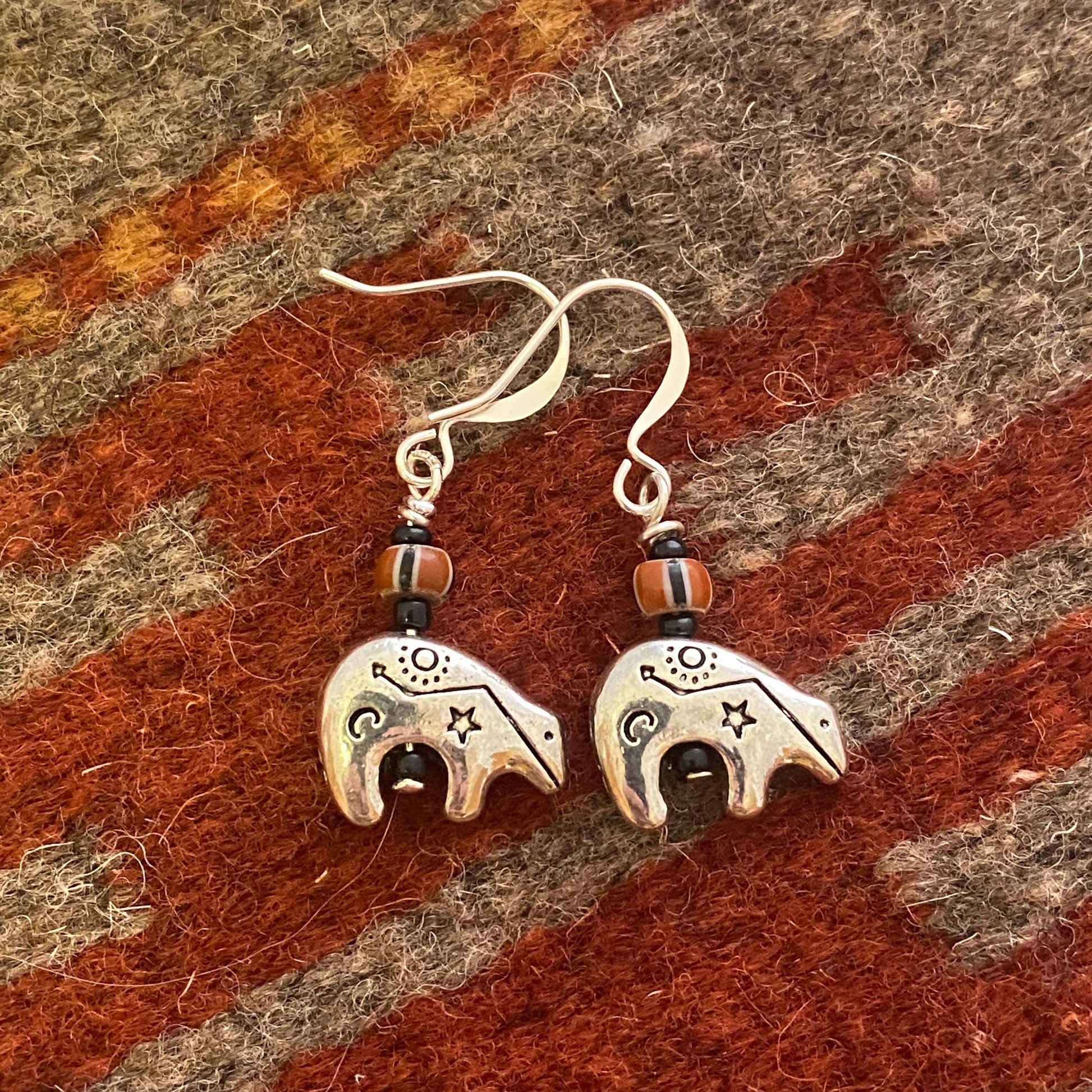 Spirit Bear Silver Earrings, Southwestern Totem Bear Dangle Earrings, Western Style Handmade Cowgirl Jewelry, Native Design