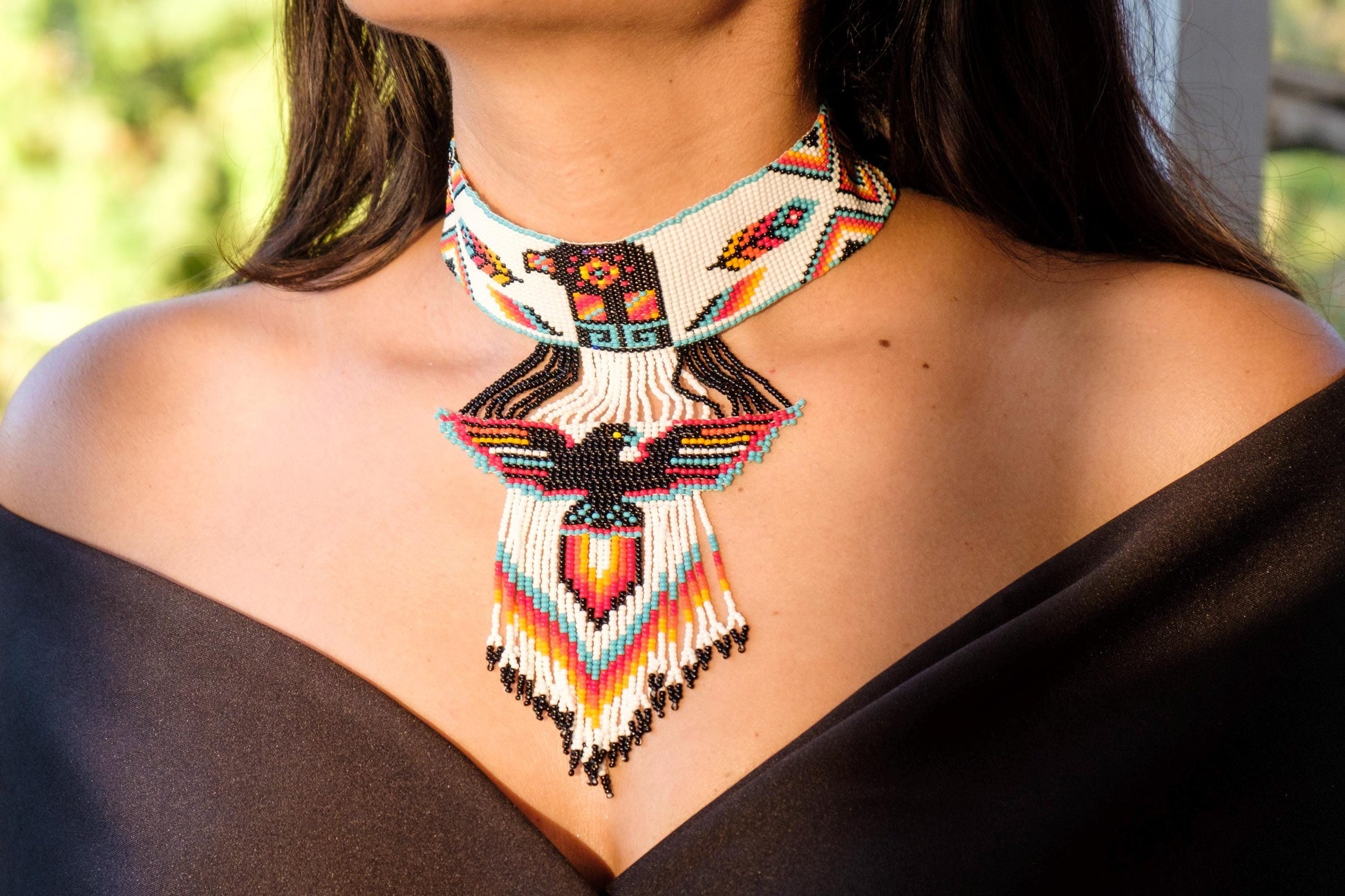 Handmade Beaded Choker Necklace - Traditional Mexican Huichol Style-Aztec Princess