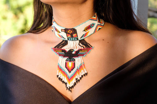 Handmade Beaded Choker Necklace - Traditional Mexican Huichol Style-Aztec Princess