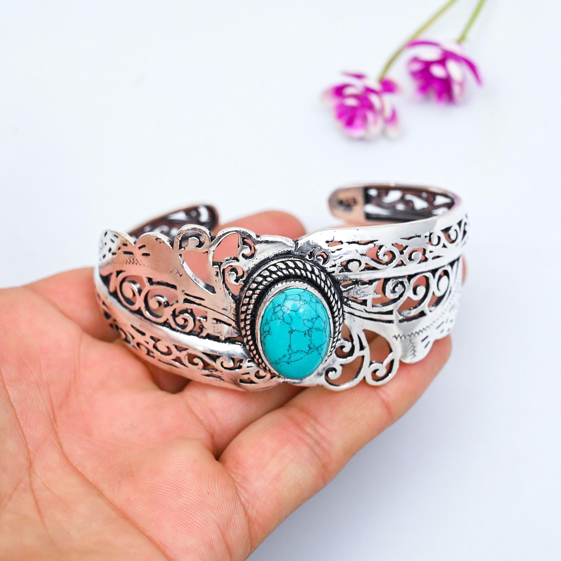 Turquoise Bangle 925 Sterling Silver Bangle Turquoise Bracelet Adjustable Handmade Bangle Turquoise Gemstone Bracelet Best Friend Gifts