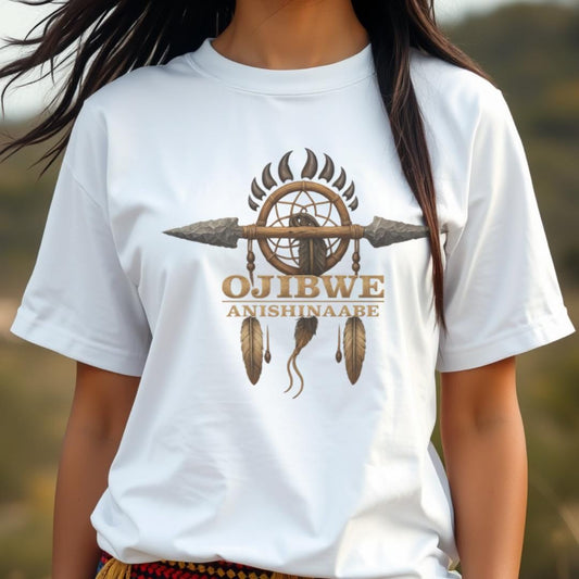 Ojibwe Anishinaabe Heritage Shirt | Indigenous Ancestry Tee | Native Culture Pride T-Shirt with Bear Paw & Feather Design Gift