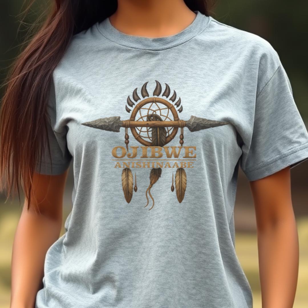 Ojibwe Anishinaabe Heritage Shirt | Indigenous Ancestry Tee | Native Culture Pride T-Shirt with Bear Paw & Feather Design Gift
