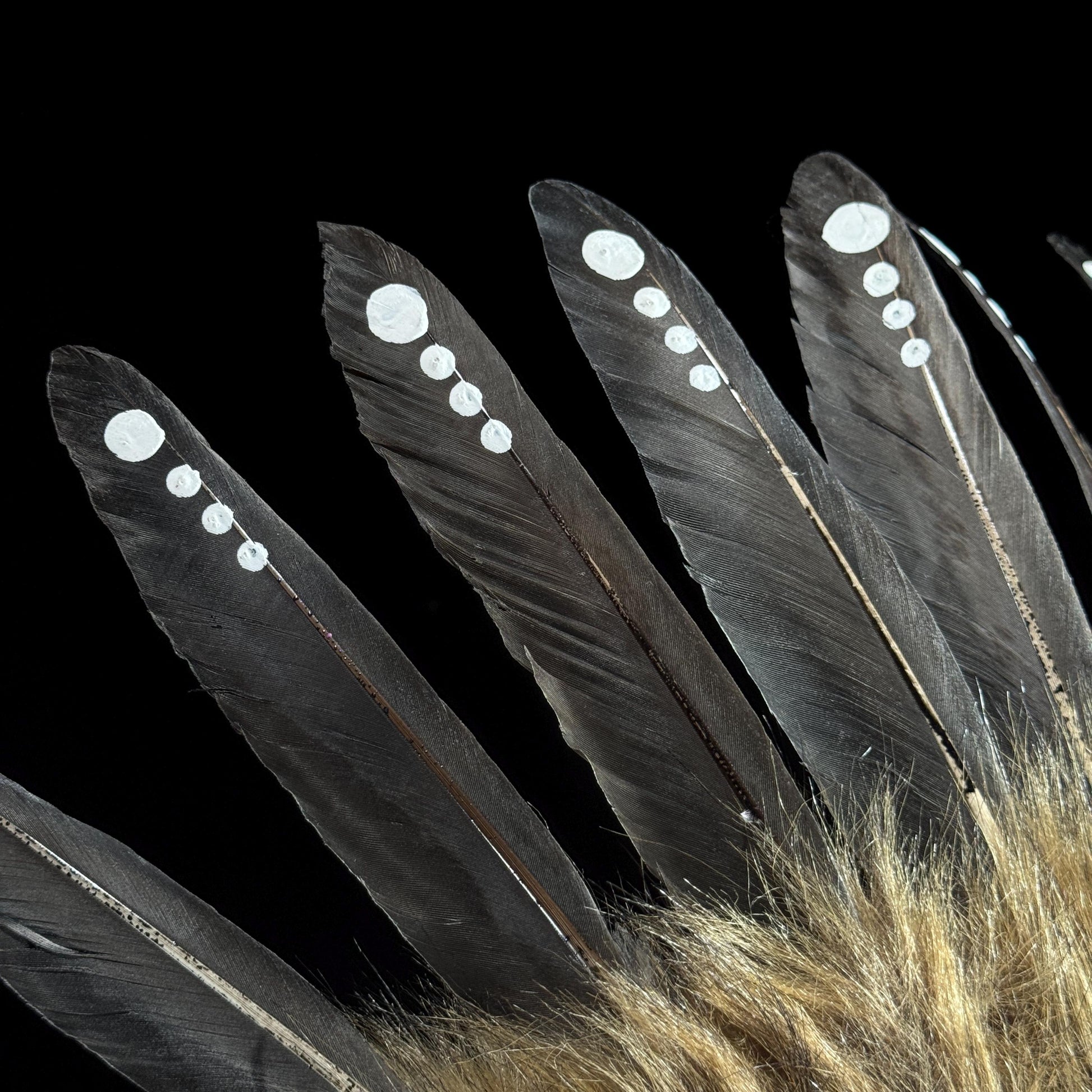 STAND INCLUDED - Stunning Black Tan Native American Indian Headdress War Bonnet | Short Length | Modern Tribal Art, Native Style Decor