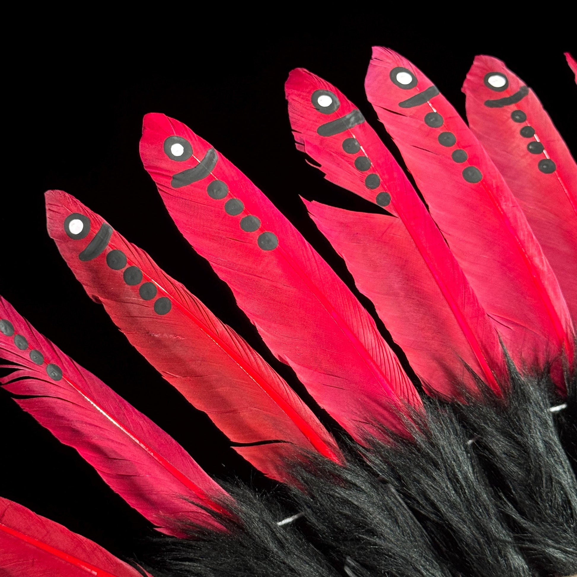 STAND INCLUDED - Stunning Red Pink & Black Native American Indian Headdress War Bonnet | Short Length |Modern Tribal Art, Native Style Decor