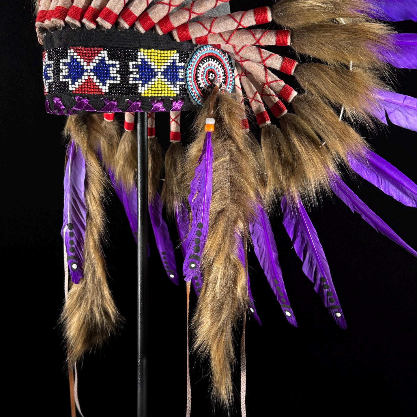 STAND INCLUDED - Stunning Purple Native American Indian Headdress War Bonnet | Short Length |Modern Tribal Art, Native Style Decor
