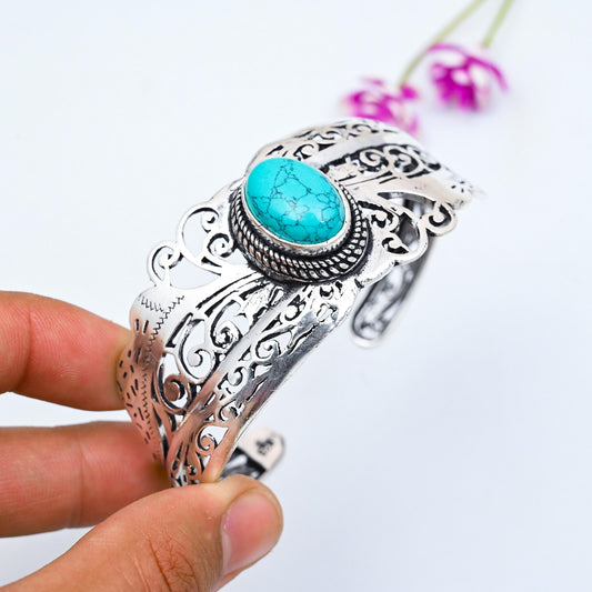 Turquoise Bangle 925 Sterling Silver Bangle Turquoise Bracelet Adjustable Handmade Bangle Turquoise Gemstone Bracelet Best Friend Gifts