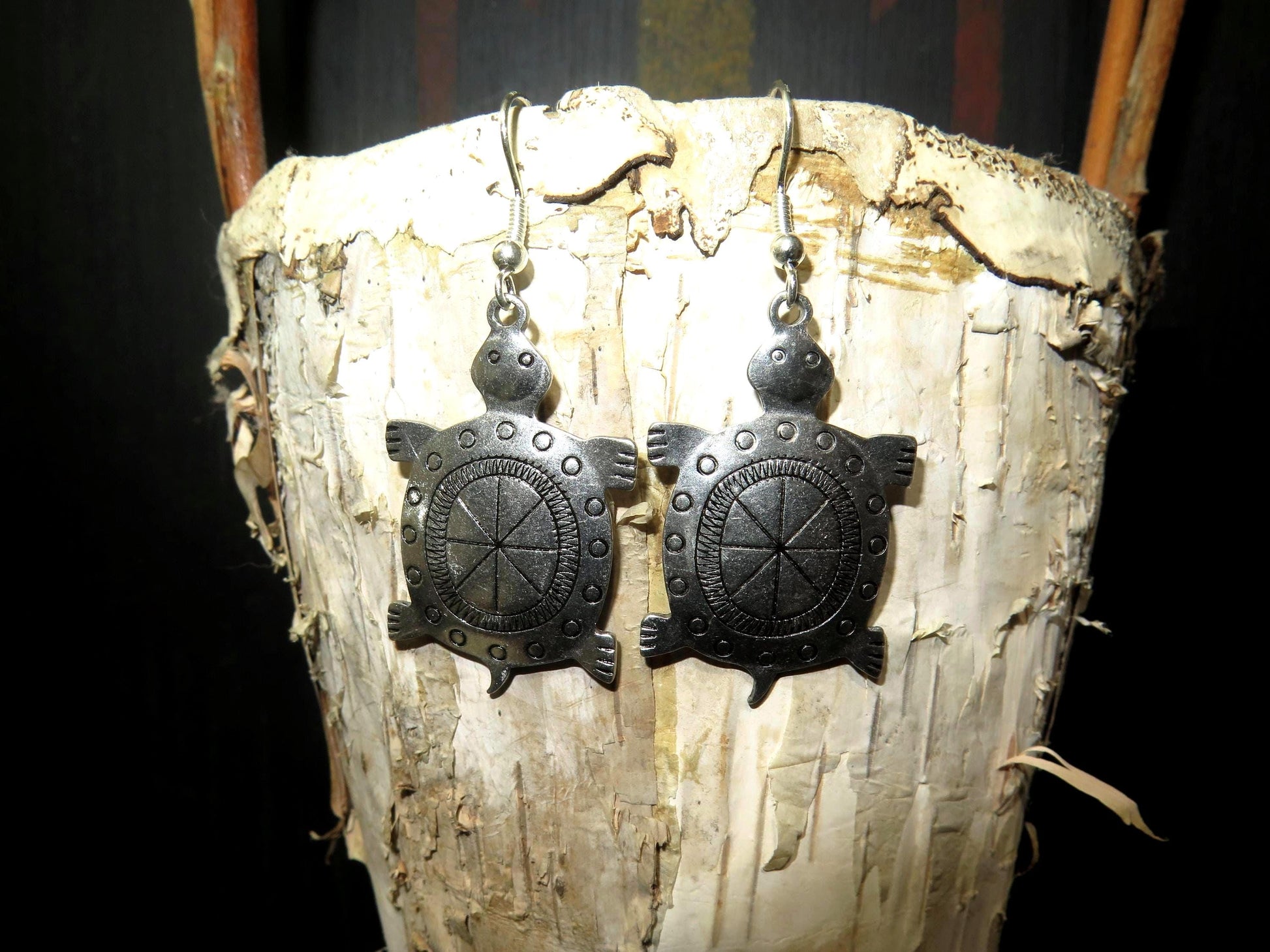Turtle Earrings Pewter Turtle Native American Mother Earth Jewelry, Sterling Silver Earwires