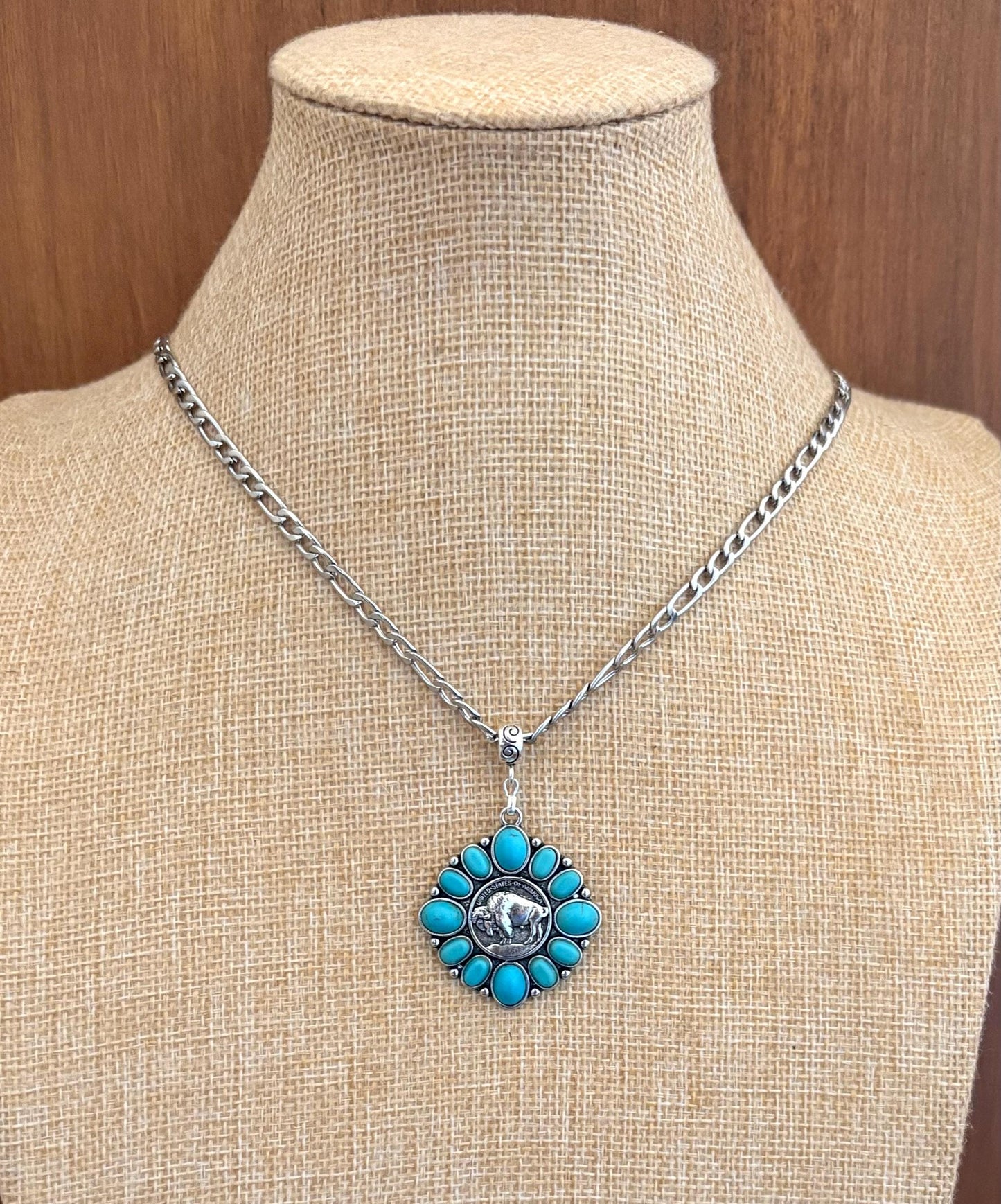 Western Turquoise Necklace | Buffalo Nickel | Cowboy Cowgirl | Man Necklace