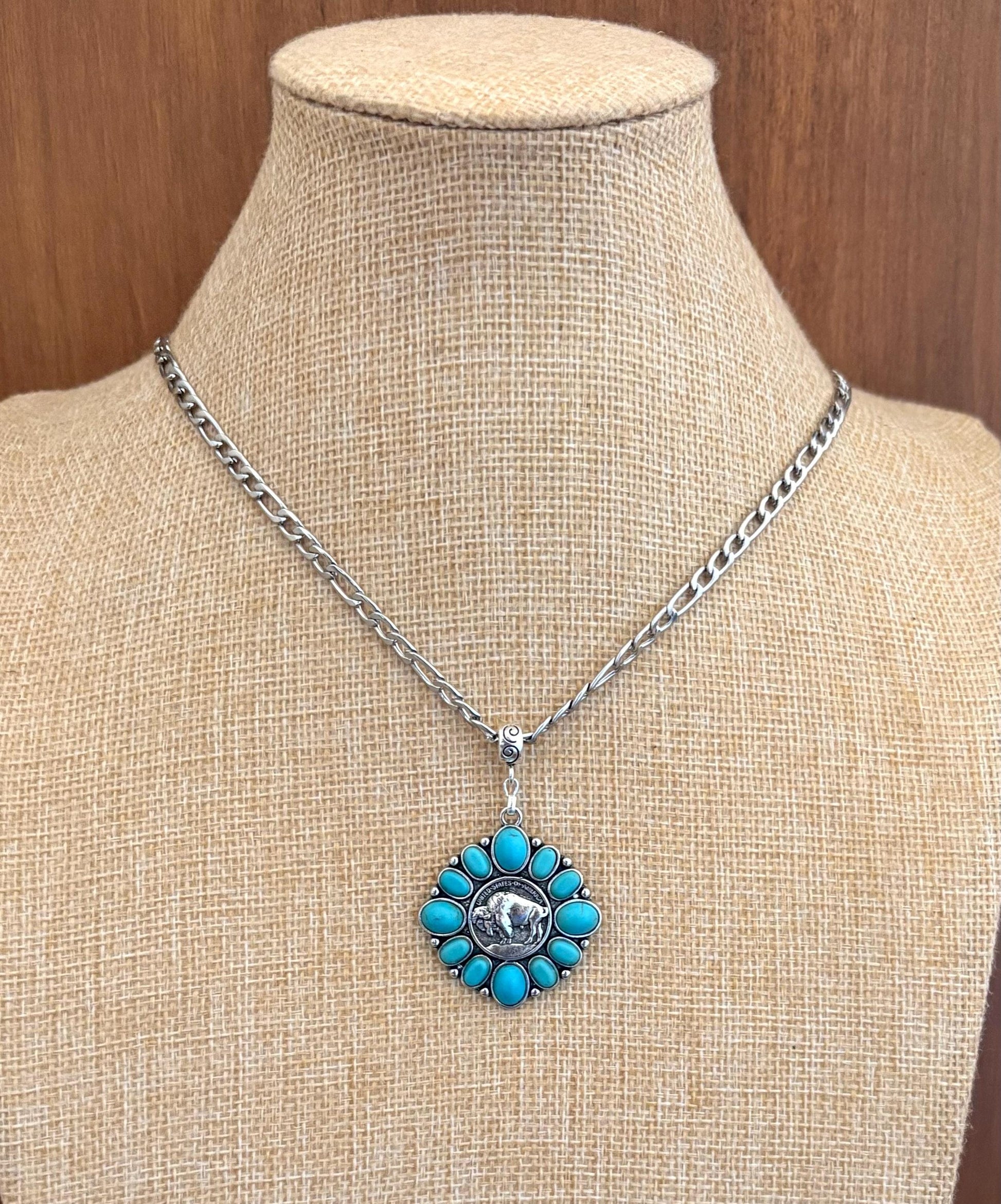 Western Turquoise Necklace | Buffalo Nickel | Cowboy Cowgirl | Man Necklace