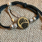 Native American Bear Symbol Wood Engraved Metal Bezel Pendant Adjustable Black Cord Bracelet with Metal Beads and Charms