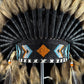 STAND INCLUDED - Stunning Black Tan Native American Indian Headdress War Bonnet | Short Length | Modern Tribal Art, Native Style Decor
