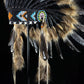 STAND INCLUDED - Stunning Black Tan Native American Indian Headdress War Bonnet | Short Length | Modern Tribal Art, Native Style Decor