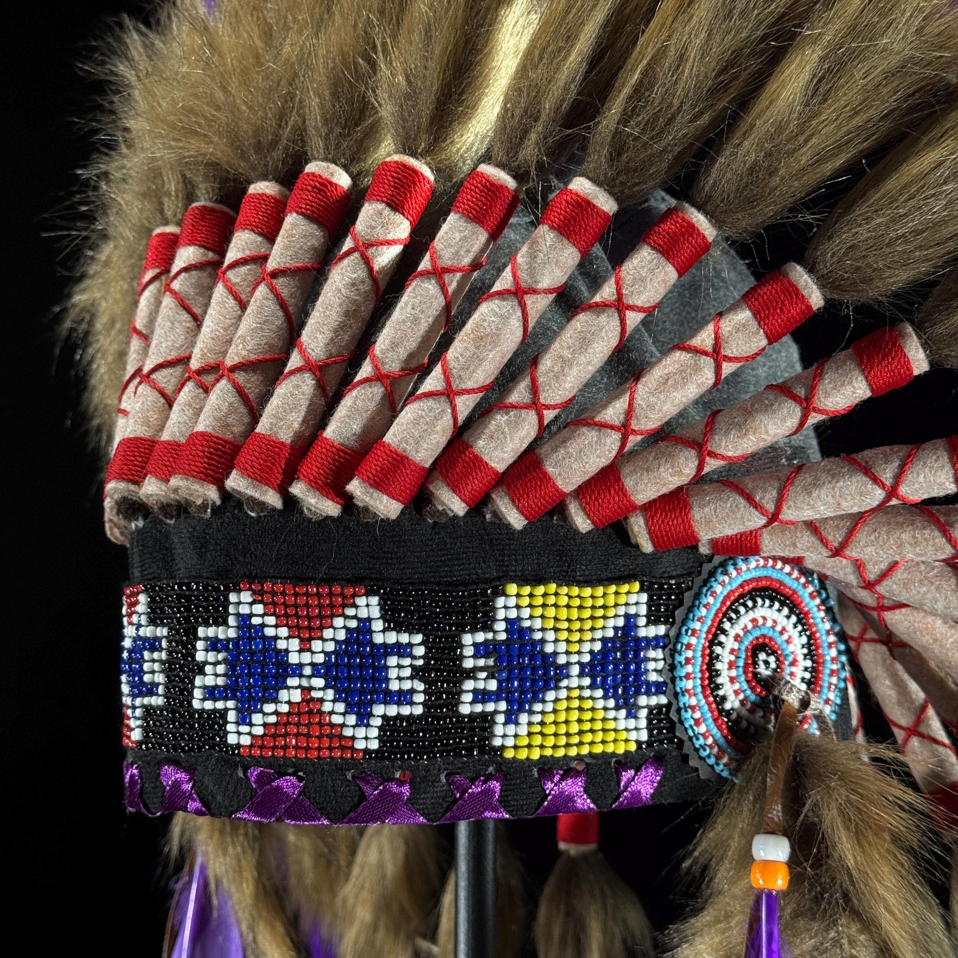 STAND INCLUDED - Stunning Purple Native American Indian Headdress War Bonnet | Short Length |Modern Tribal Art, Native Style Decor