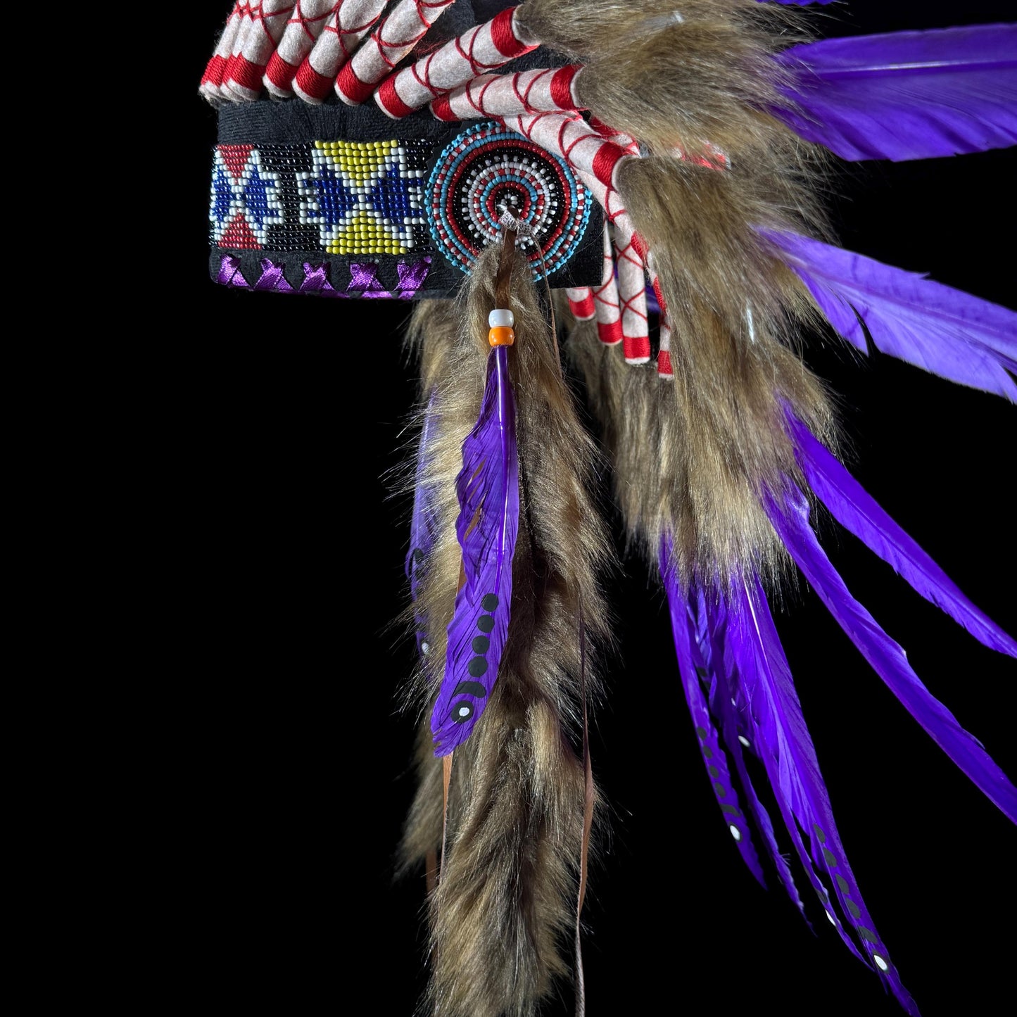 STAND INCLUDED - Stunning Purple Native American Indian Headdress War Bonnet | Short Length |Modern Tribal Art, Native Style Decor
