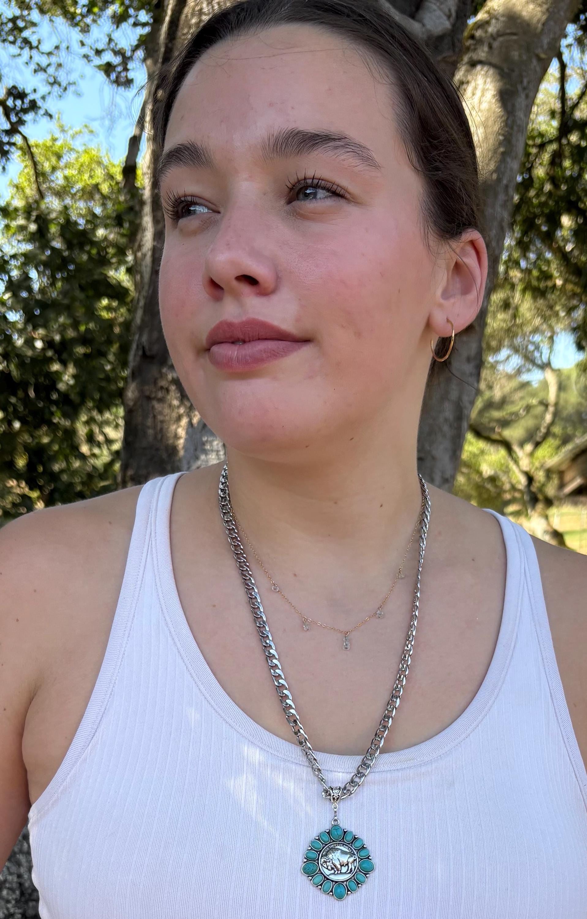 Western Turquoise Necklace | Buffalo Nickel | Cowboy Cowgirl | Man Necklace