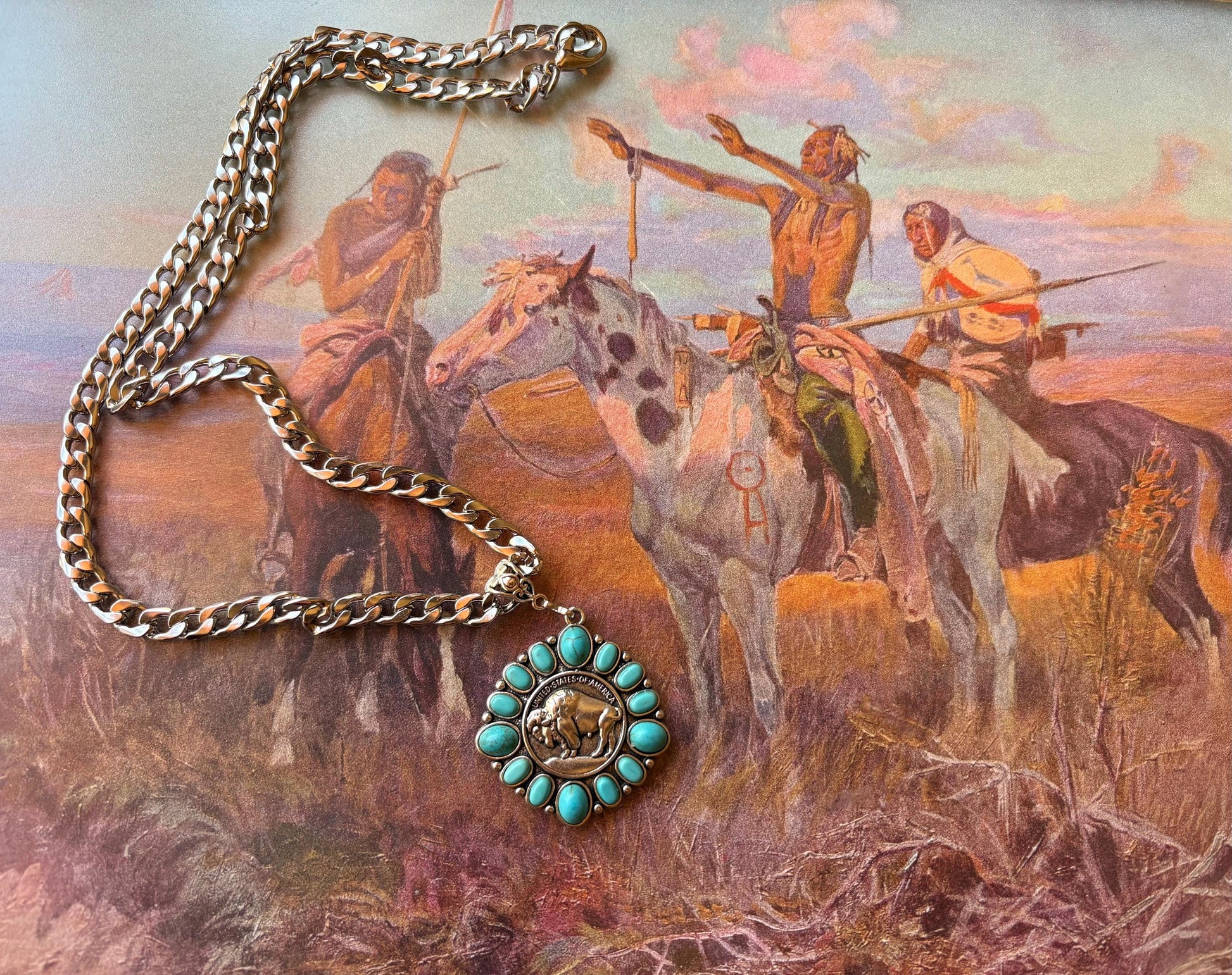 Western Turquoise Necklace | Buffalo Nickel | Cowboy Cowgirl | Man Necklace