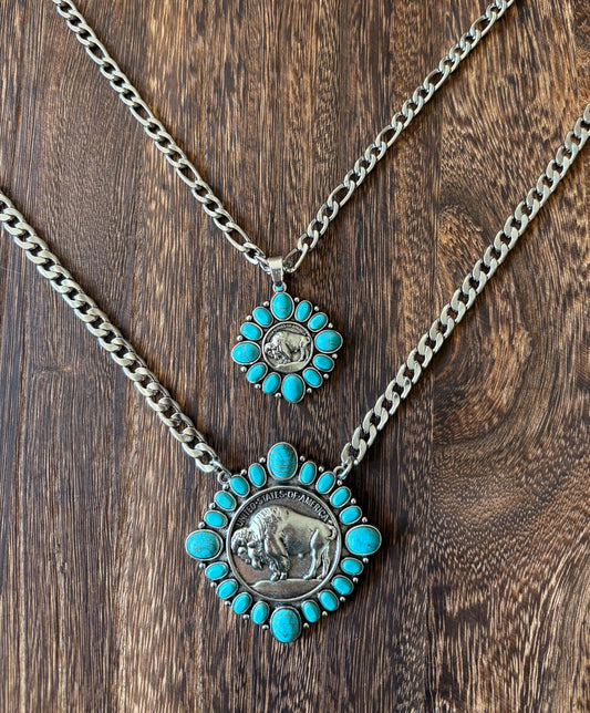 Western Turquoise Necklace | Buffalo Nickel | Cowboy Cowgirl | Man Necklace