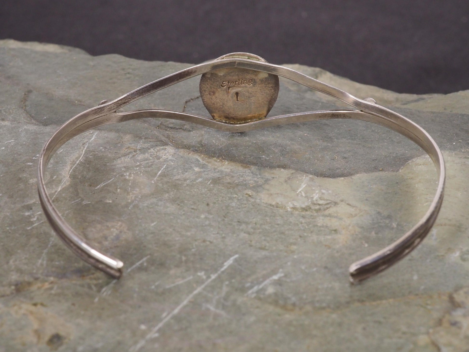 Vintage Native American Sterling Silver and Turquoise Bear Paw Cuff Bracelet 6 1/4" Signed L