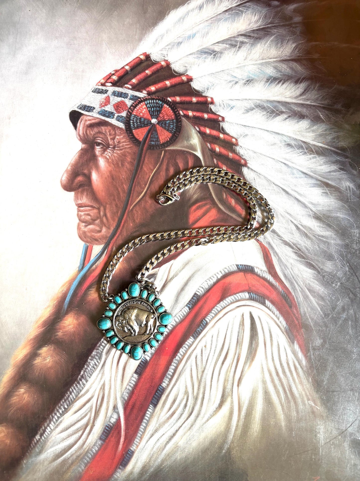 Western Turquoise Necklace | Buffalo Nickel | Cowboy Cowgirl | Man Necklace
