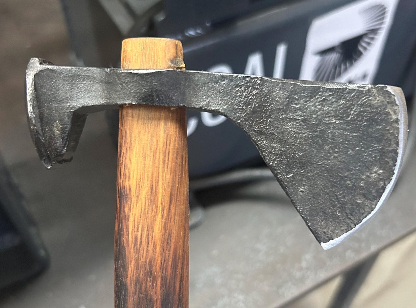 Hand Forged Railroad Spike Tomahawk with Leather Sheath