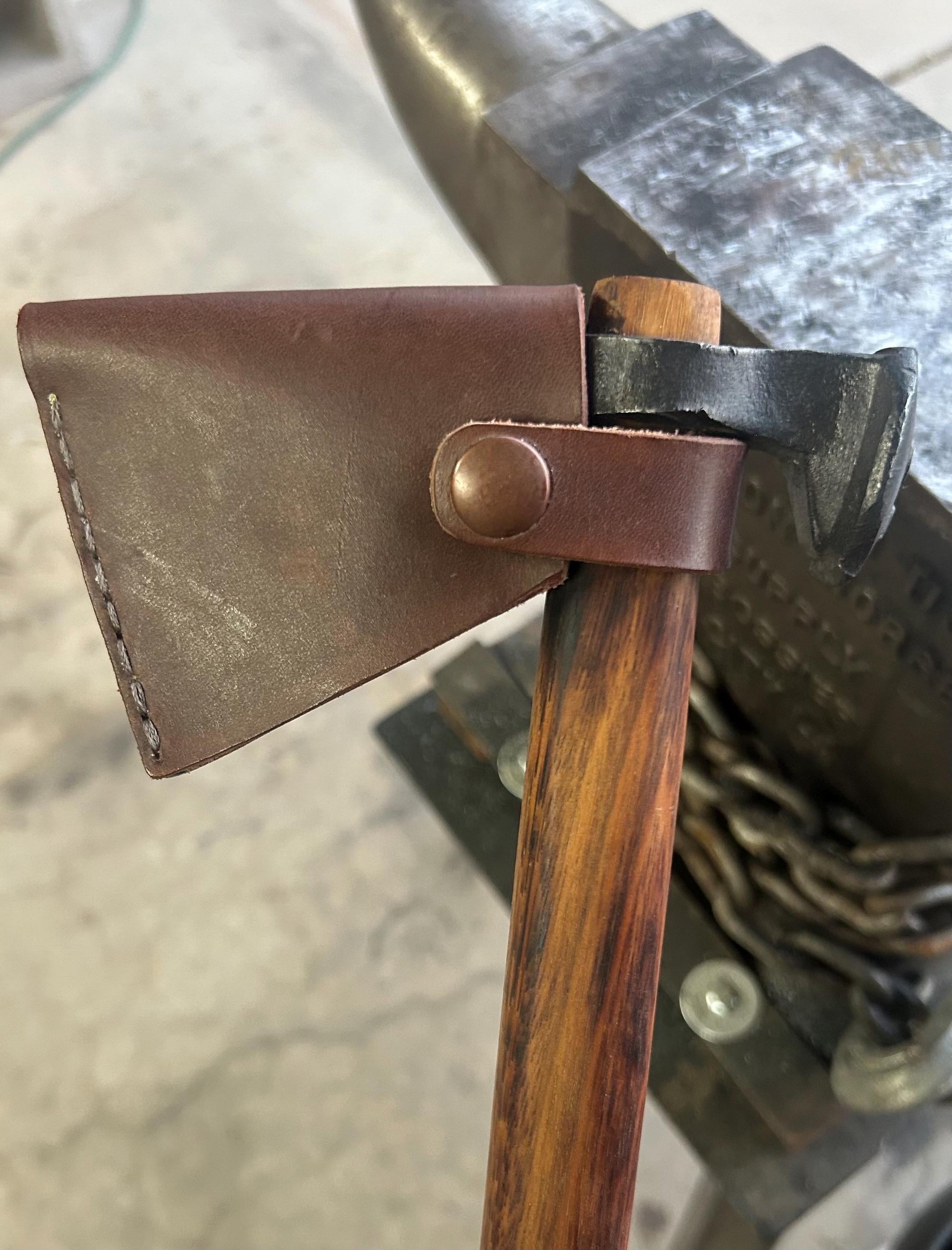 Hand Forged Railroad Spike Tomahawk with Leather Sheath