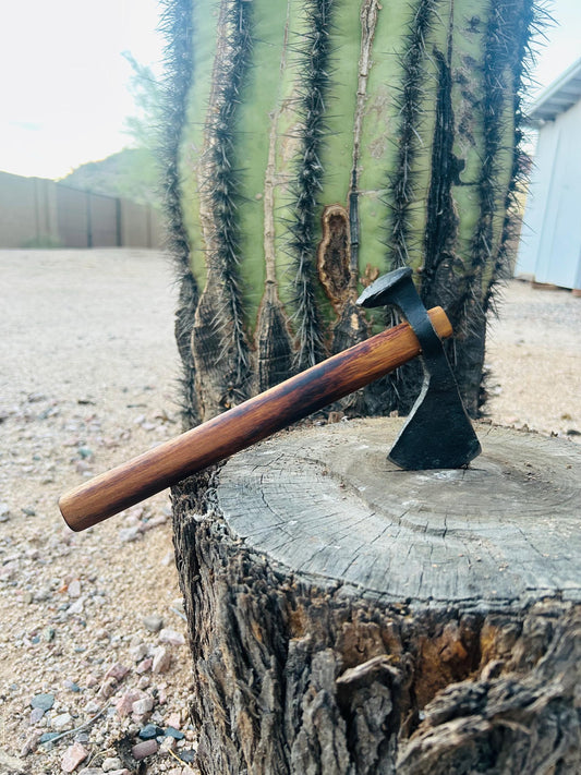 Hand Forged Railroad Spike Tomahawk with Leather Sheath